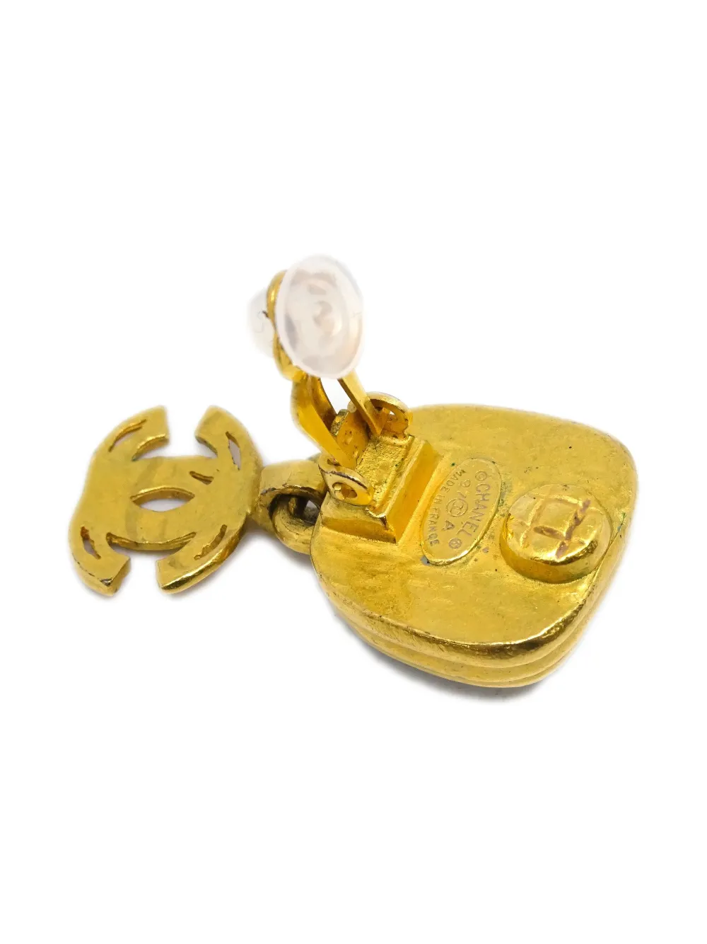 Pre-owned Chanel 1997 Cc Drop Clip-on Earrings In Gold