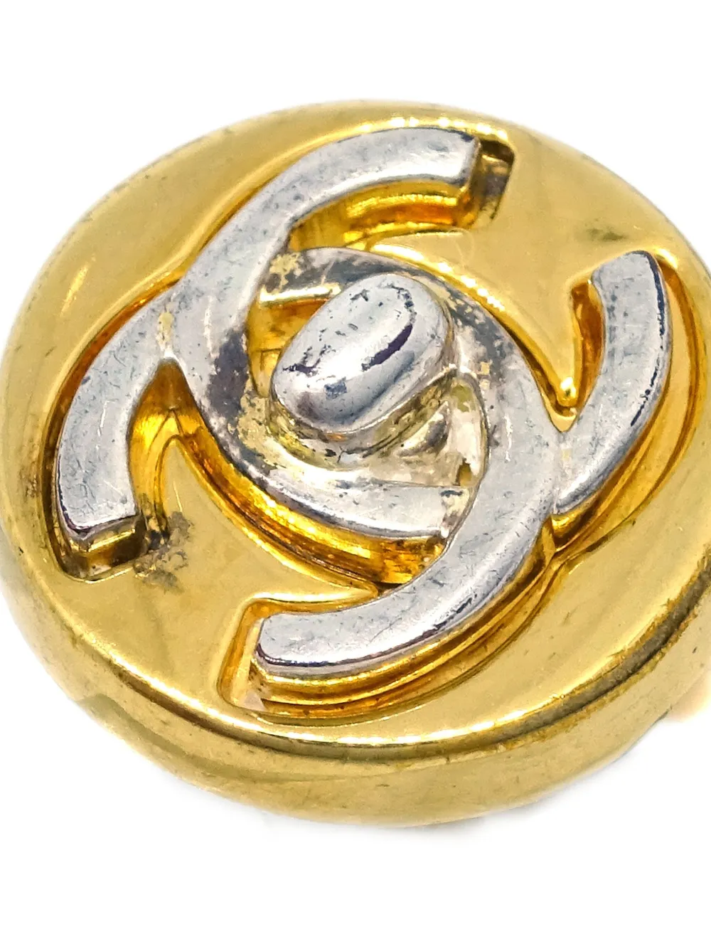 Pre-owned Chanel 1997 Cc Turnlock Clip-on Earrings In Gold