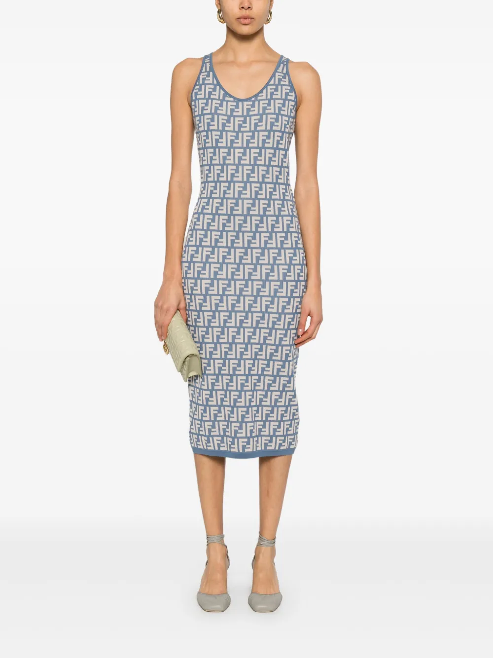 FENDI Midi-jurk met FF-jacquard - Blauw