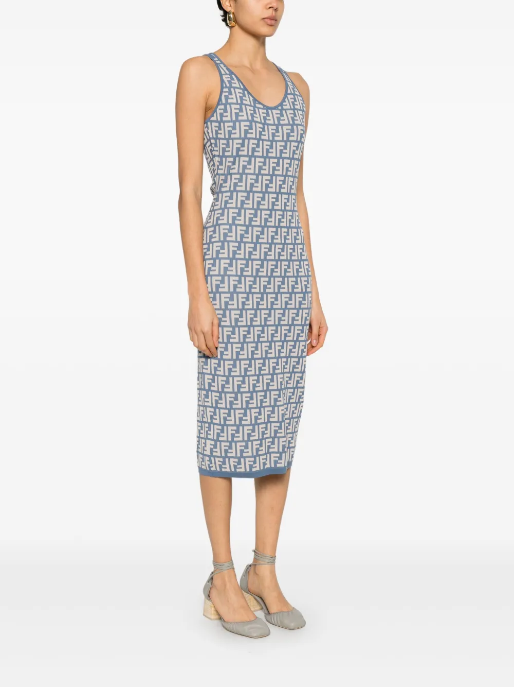 FENDI Midi-jurk met FF-jacquard Blauw