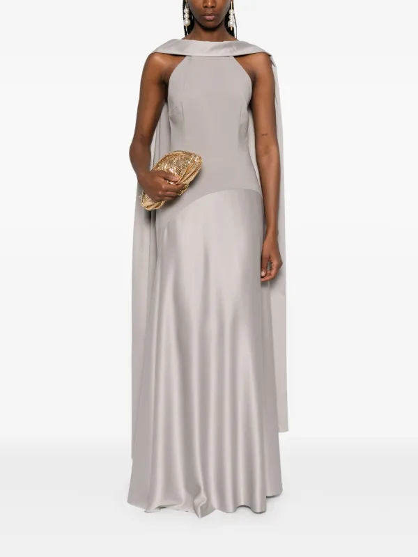 【SOLACE LONDON】上品♪Ceceクレープとサテンのマキシドレス Solace London The Cece Maxi Dress | Grey | FARFETCH