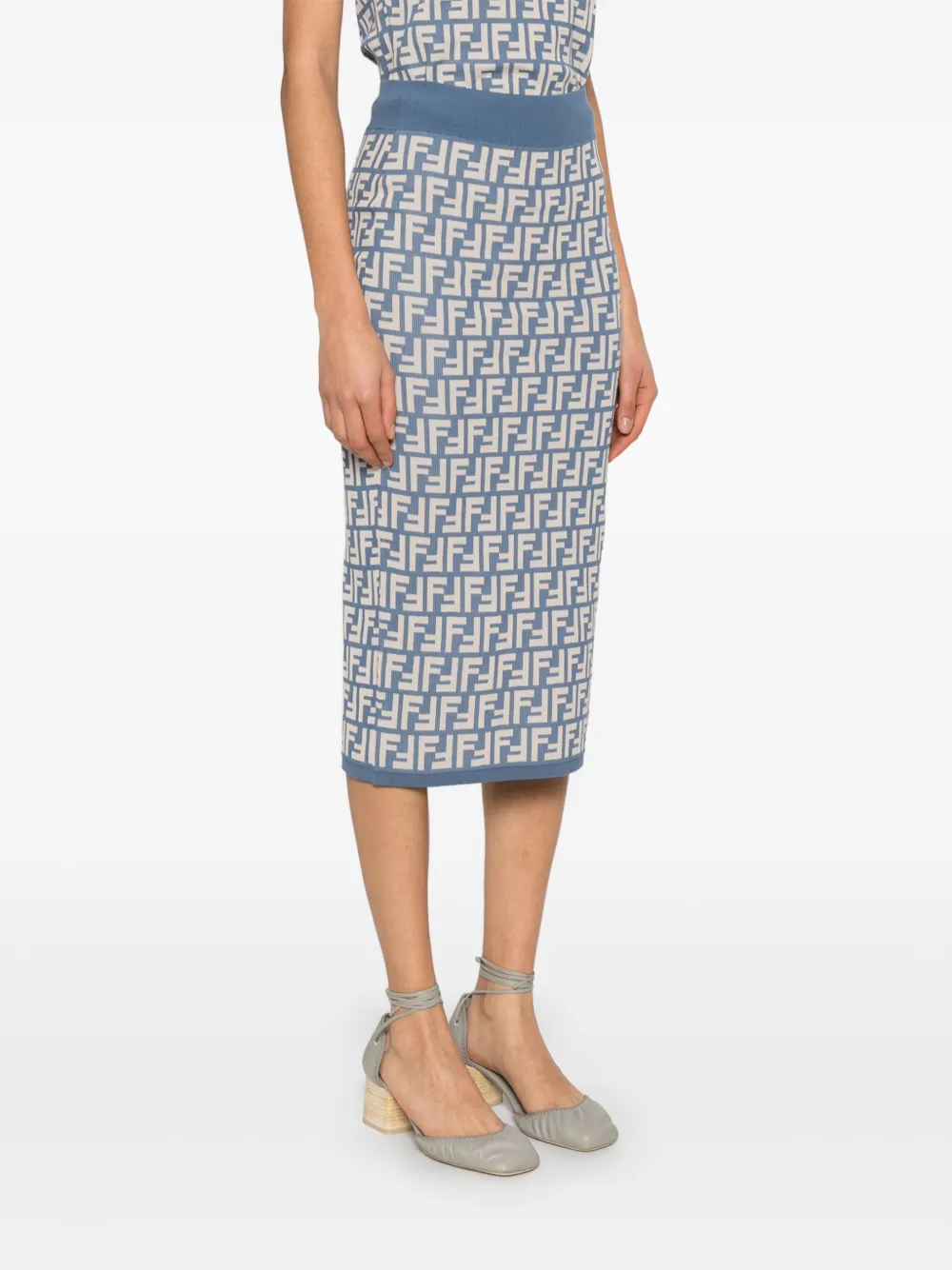 FENDI Midi-rok met FF-jacquard Blauw
