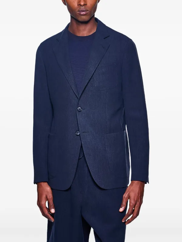 【美品・良品】 GIORGIO ARMANI リネン ネイビー ジャケット Giorgio Armani Linen Blazer | Blue | FARFETCH