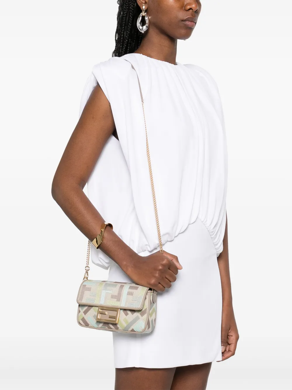 FENDI Baguette leren crossbodytas Beige
