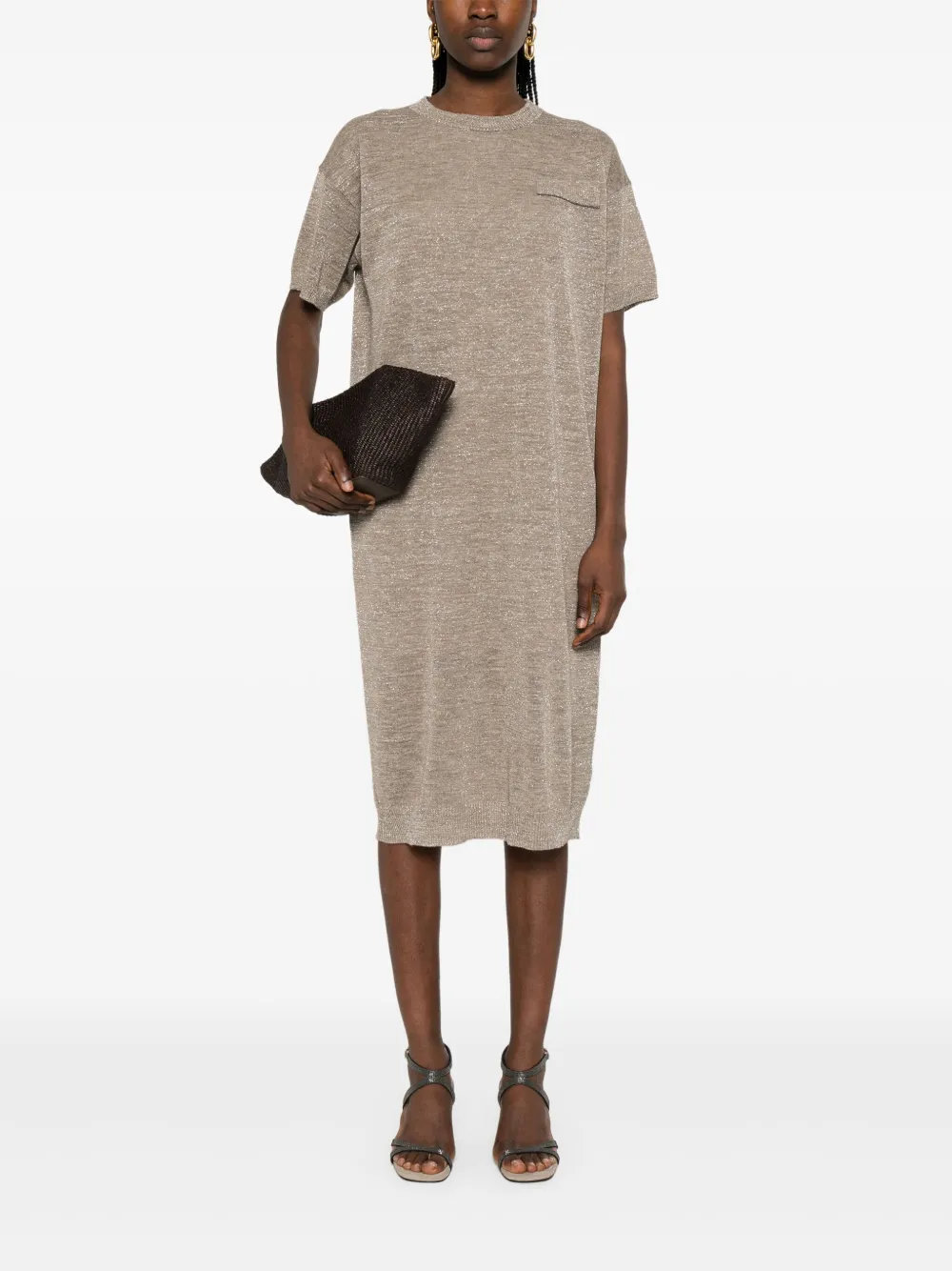 Brunello Cucinelli Gebreide midi-jurk - Bruin