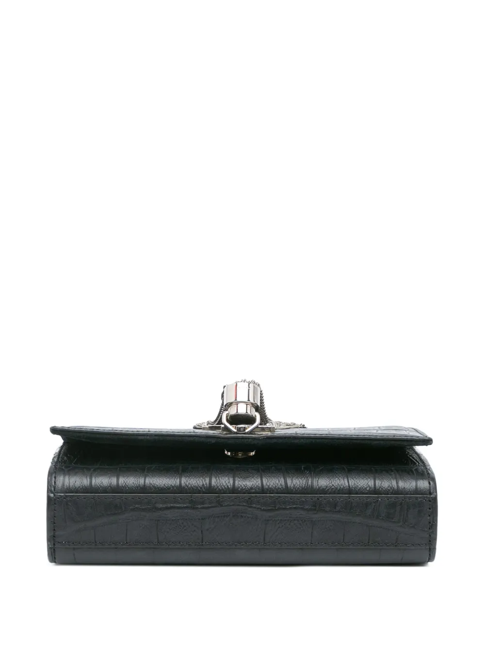 Pre-owned Saint Laurent 2014 Mini Croc Embossed Kate Tassel Crossbody Bag In Black