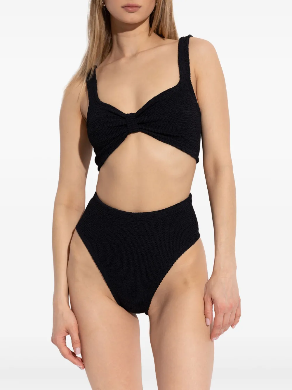 Hunza G Juno Textured Nylon Twisted Bikini In Black