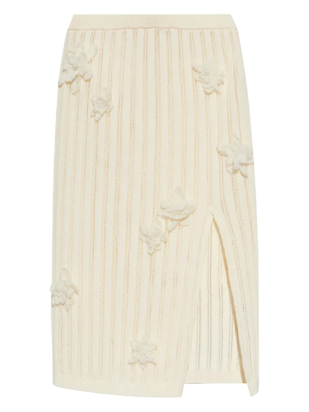 floral-appliqué midi skirt