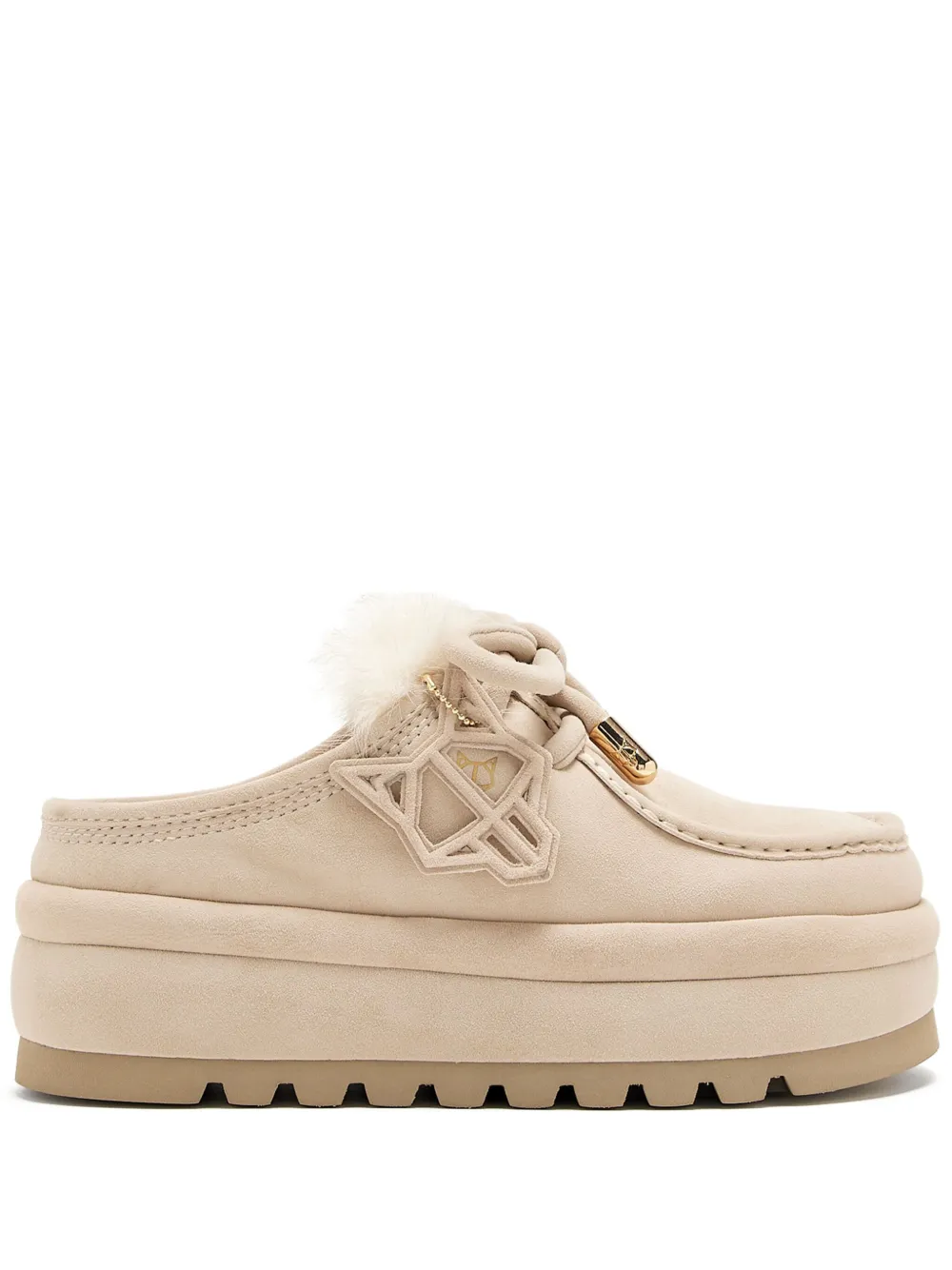 NAKED WOLFE Blizzard faux fur-trimmed platform mules Neutrals