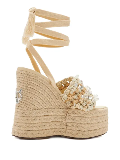 NAKED WOLFE 140mm Peony beaded woven wedge sandals