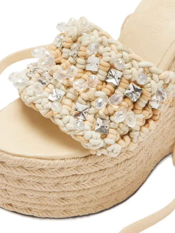 NAKED WOLFE 140mm Peony Beaded Woven Wedge Sandals