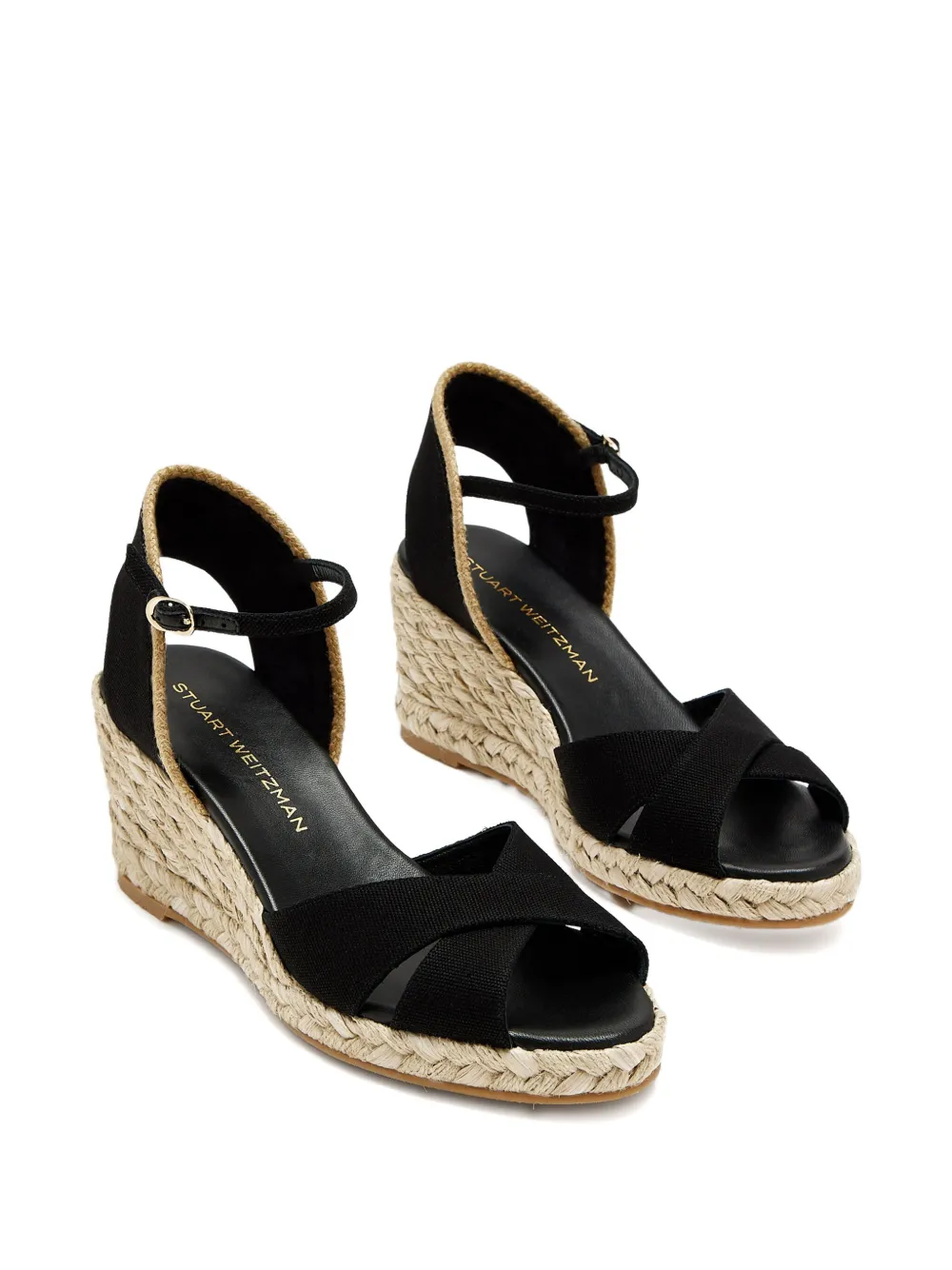 Stuart Weitzman 80mm Mirela II ankle-strap espadrille wedges Black