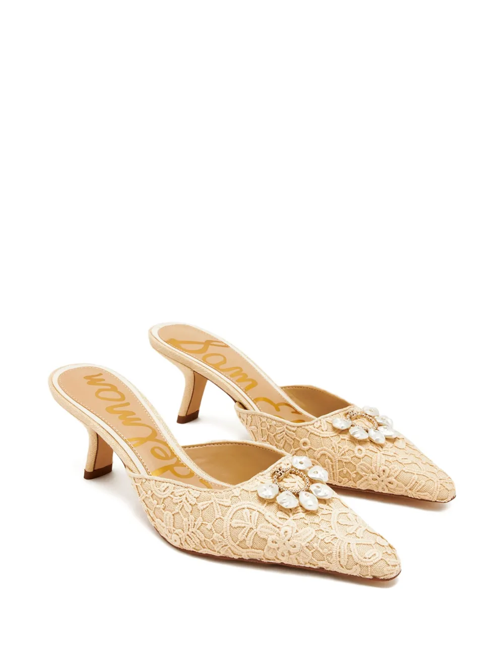 Sam Edelman 60mm Brit lace-embroidered pointed-toe mules Neutrals