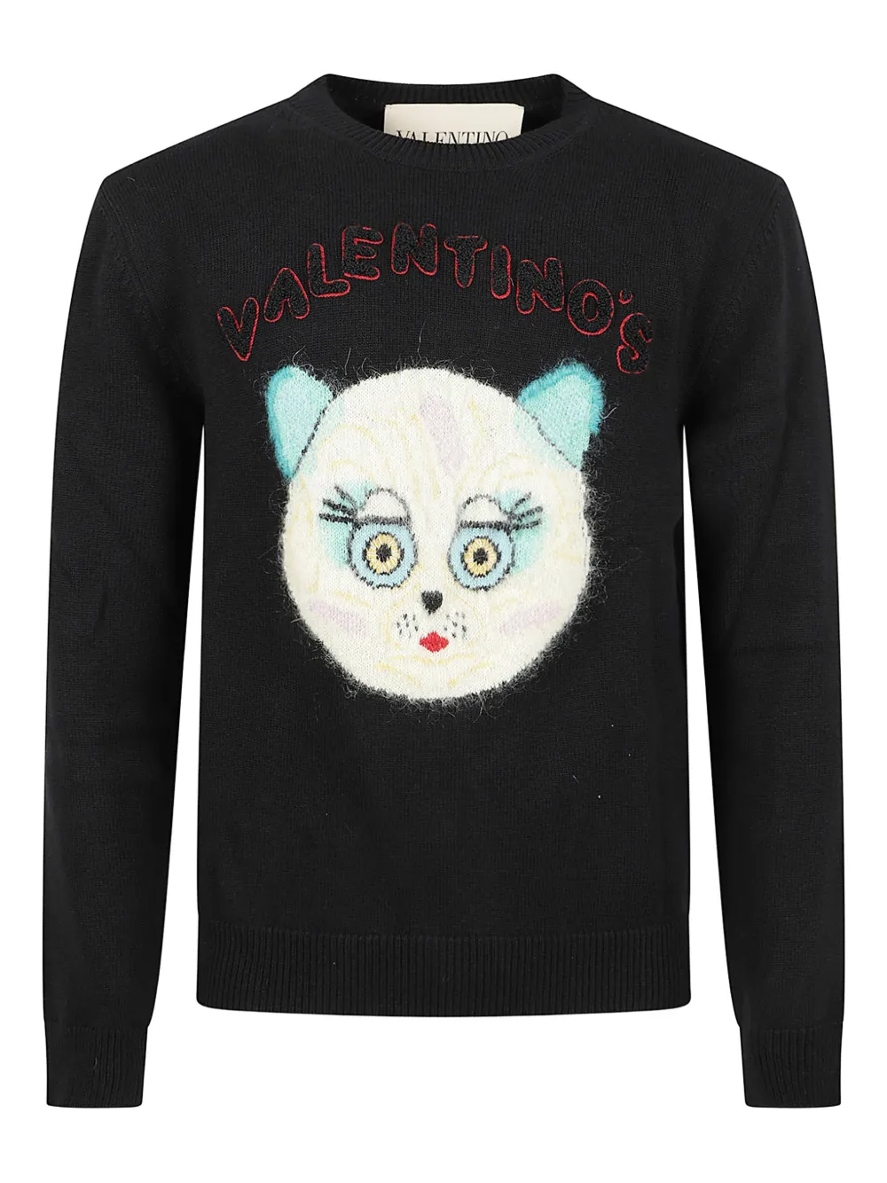 Valentino Garavani WOOL AND COTTON SWEATER WITH CHAT DE LA MAISON PATCH - Nero