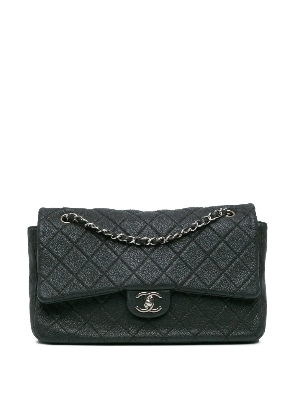 CHANEL Pre-Owned 2013-2014 Jumbo Quilted Caviar Double Compartment Chain Flap shoulder bag - Black