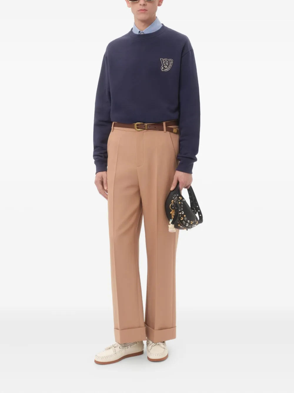 Valentino Garavani COTTON SWEATSHIRT WITH VG PATCH - Blauw