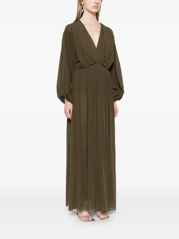 green emerald velvet dress PHILOSOPHY DI LORENZO SERAFINI Long Dress in Sage Green Duchesse with  Ruffles 0421 0723 main image 1