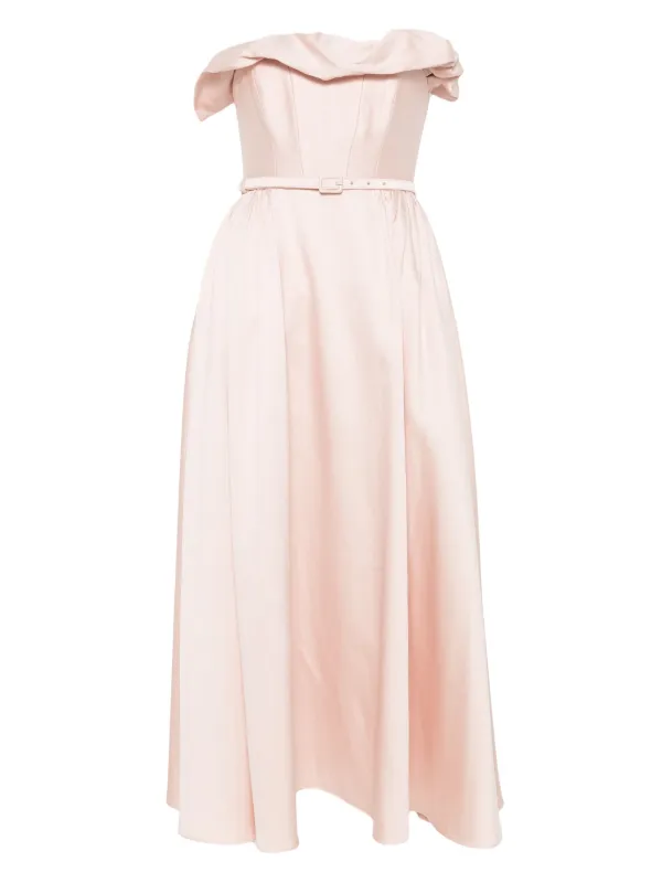 strapless open back dress Flower Detail Strapless Evening Gown Hot Pink  Roland Mouret