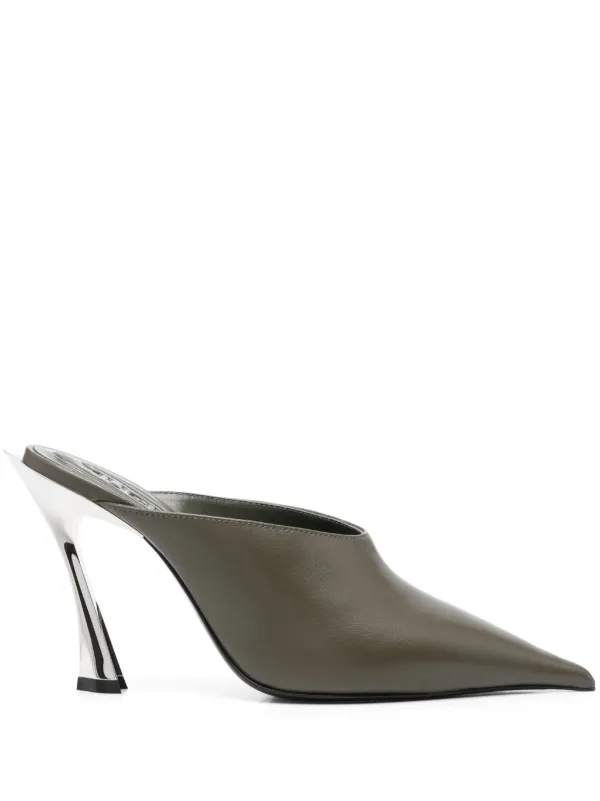 Mugler 95mm Suede Mules in Green