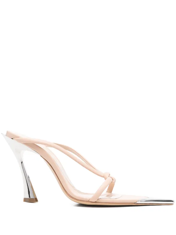 Mugler Leather Knotted Heeled Sandals in Neutrals