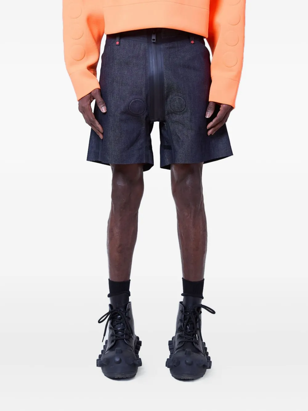 Walter Van Beirendonck Embossed Denim Shorts In Blue