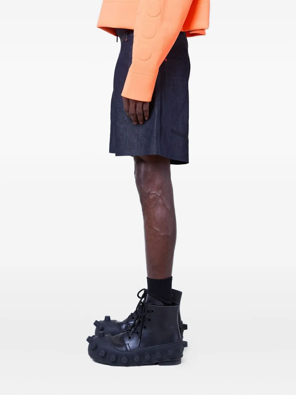 Walter Van Beirendonck Embossed Denim Shorts In Blue