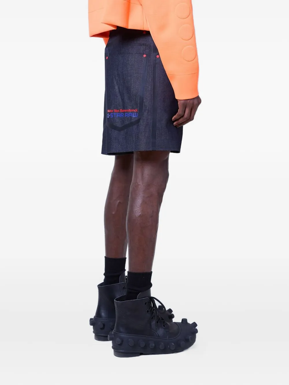 Walter Van Beirendonck Embossed Denim Shorts In Blue