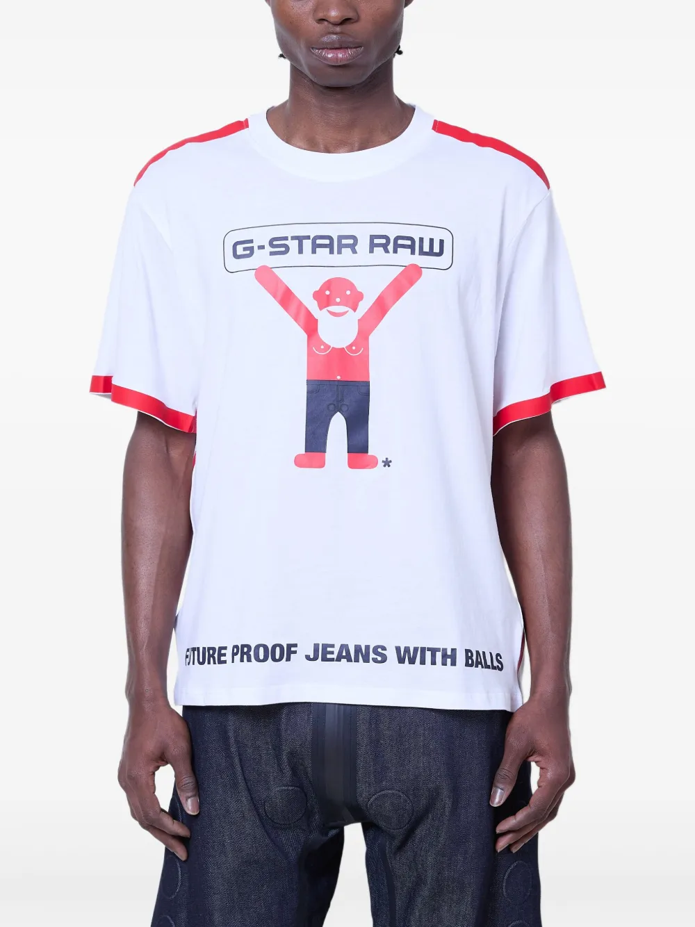 Walter Van Beirendonck Embossed Square Denim Jeans In White