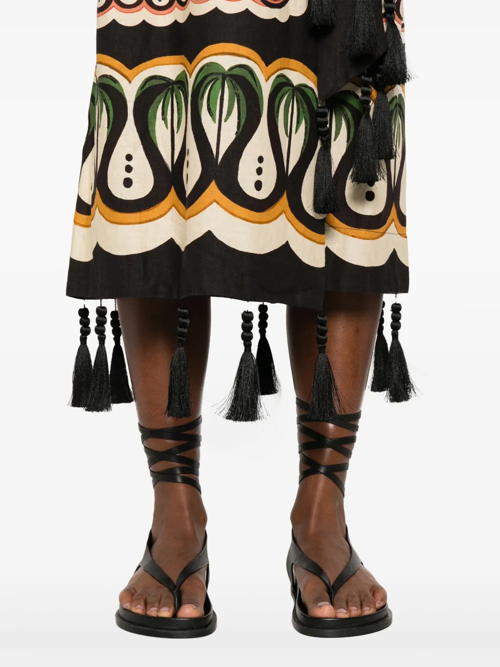FARM Rio Coconut Tree Flow midi-jurk Zwart