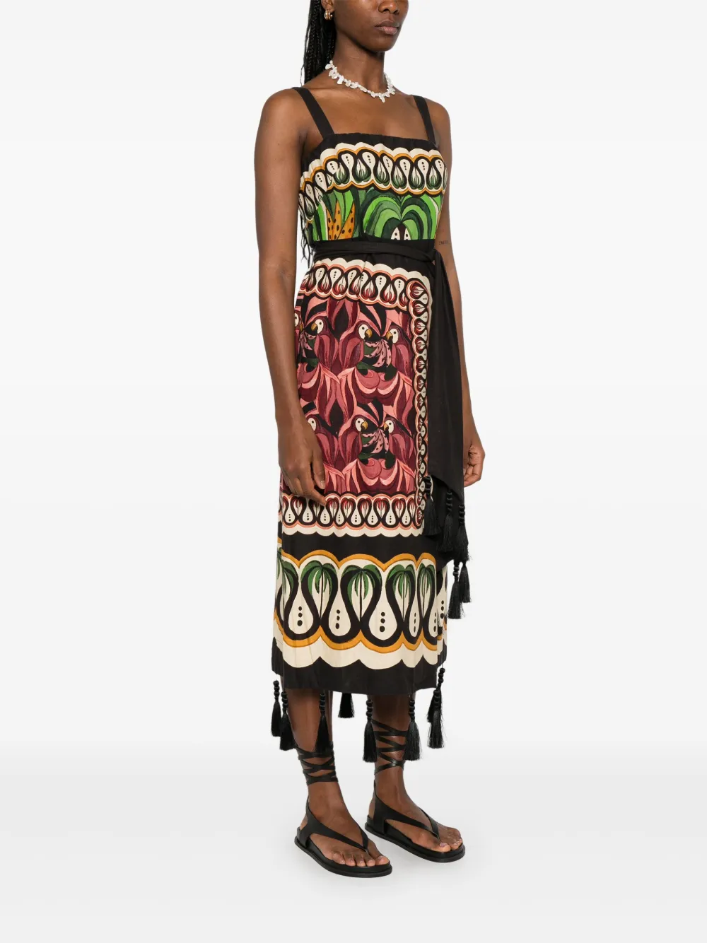 FARM Rio Coconut Tree Flow midi-jurk Zwart