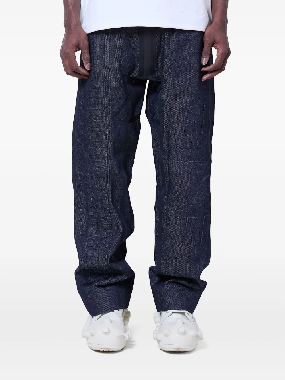Walter Van Beirendonck Embossed Denim Jeans In Blau