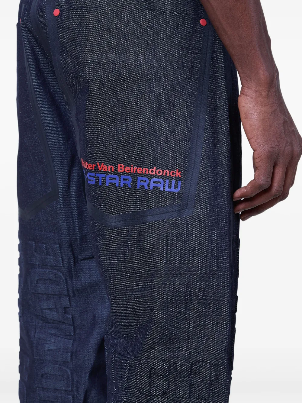 Walter Van Beirendonck Embossed Denim Jeans In Blau