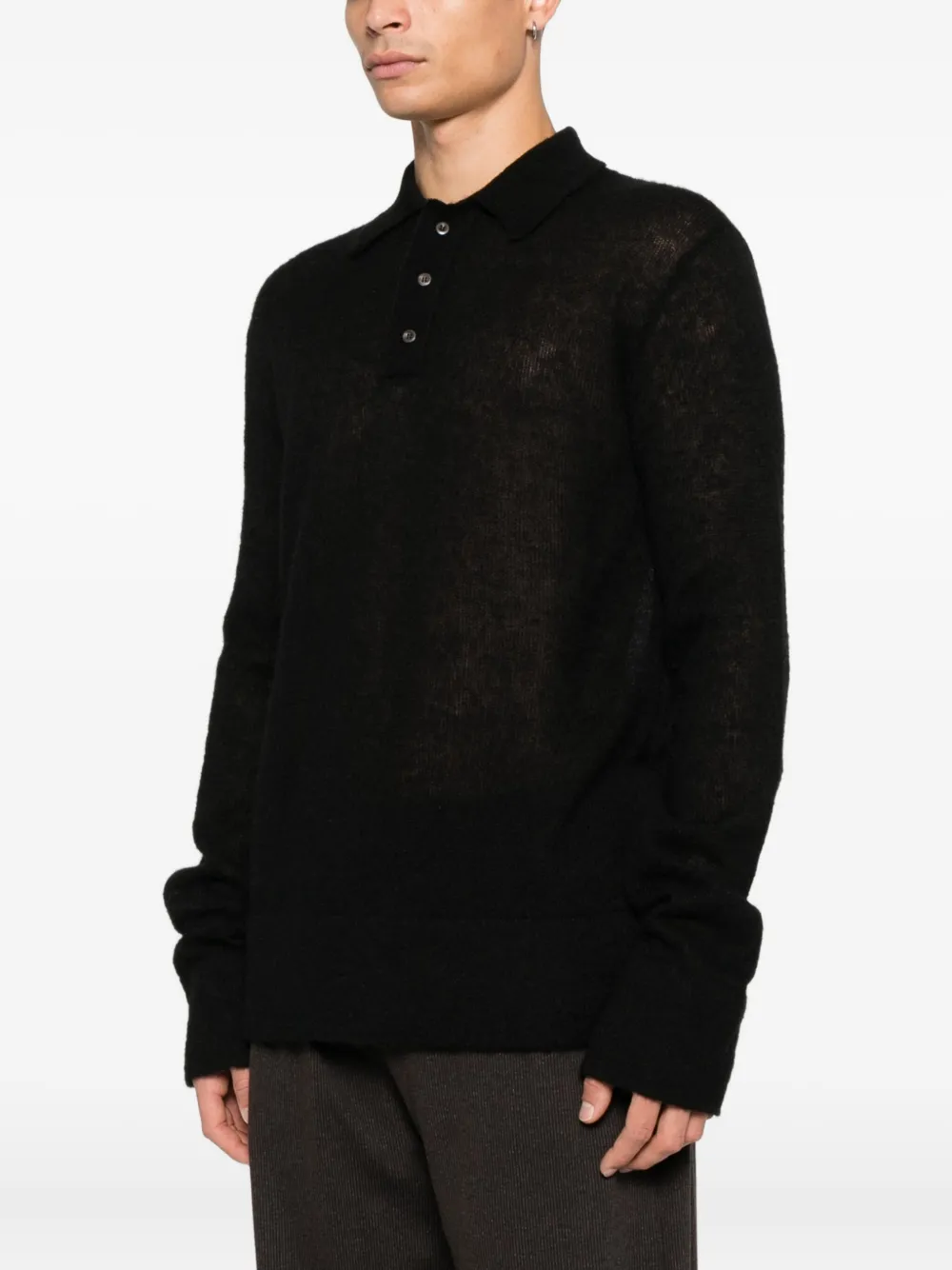 Rier Button Fastening Polo Shirt in Black, view 3