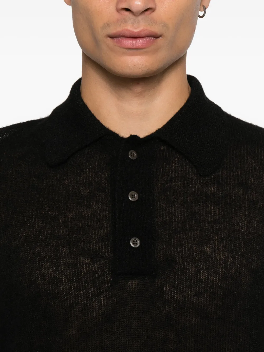 Rier Button Fastening Polo Shirt in Black, view 5