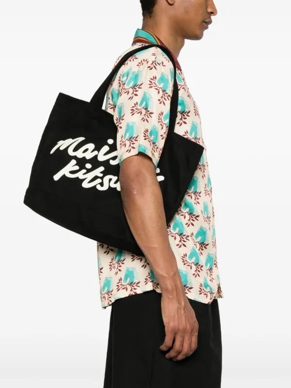 Maison Kitsuné logo-print Tote Bag | Black | FARFETCH