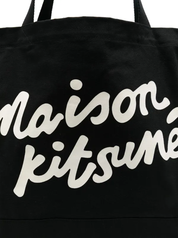 Maison Kitsuné logo-print Tote Bag | Black | FARFETCH