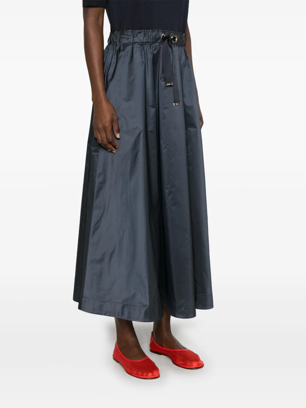 Herno Blue Crewneck Midi Dress With Elastic Drawstring Waist And Panelled Design In Blue