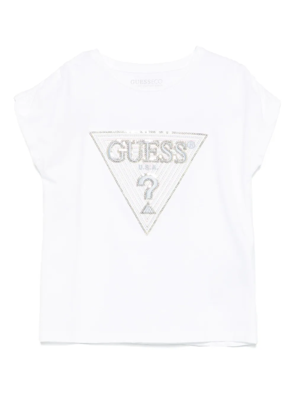 Guess kids T-shirt met logo van pailletten Wit