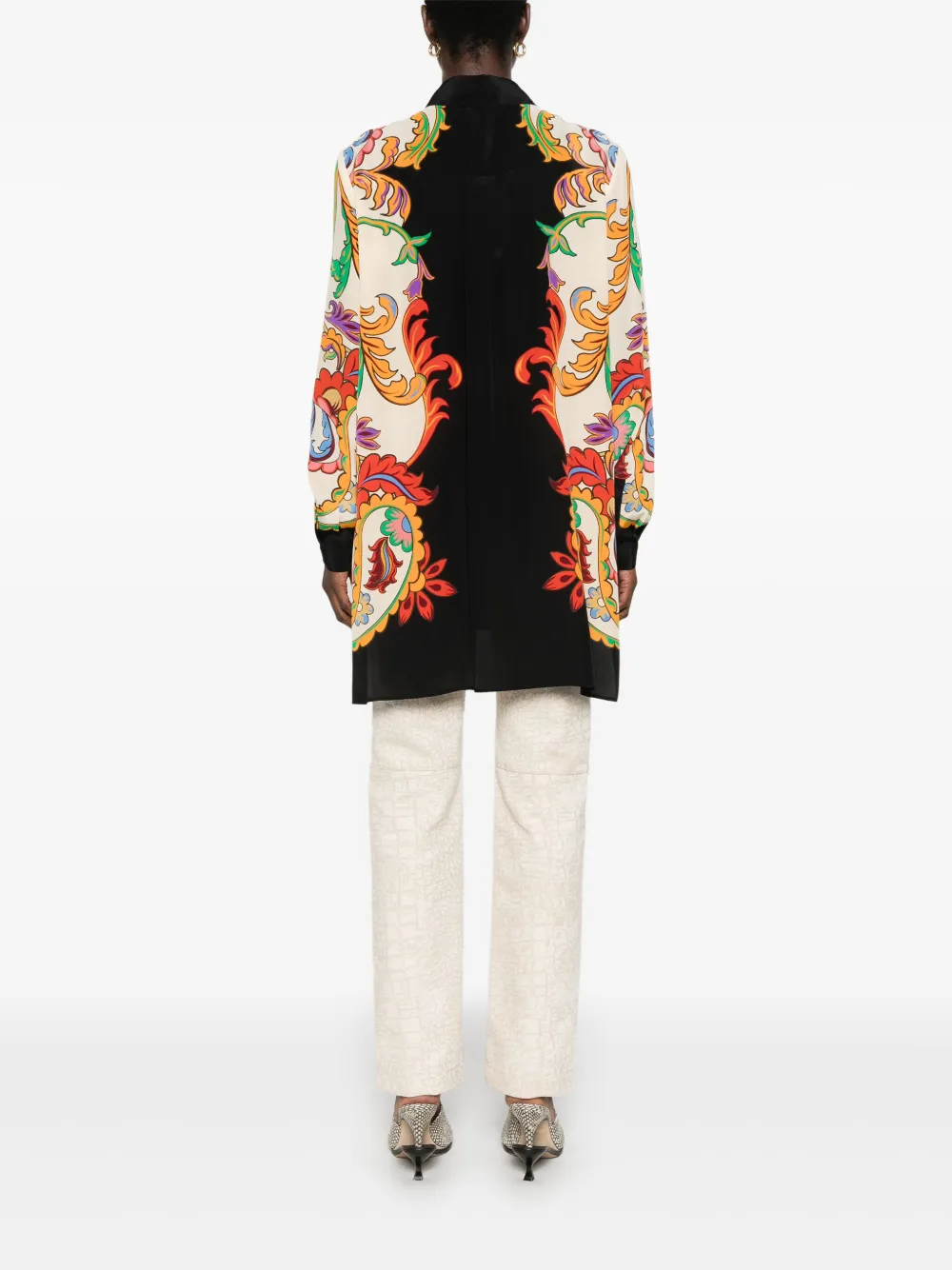 Etro Longline Printed Top With Box-pleat Detail In Neutrals