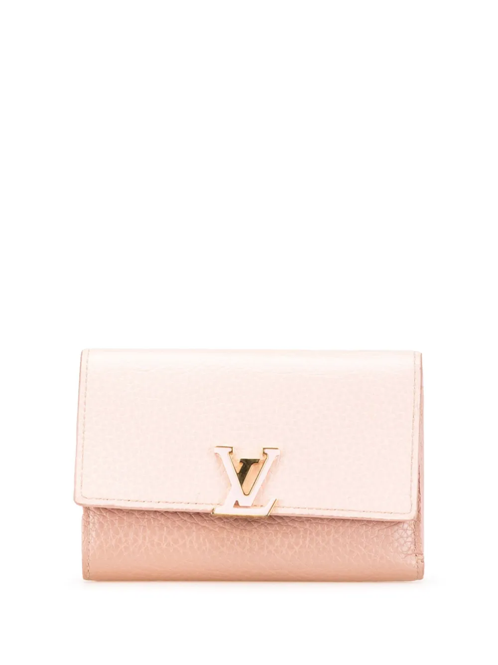 Pre-owned Louis Vuitton 2021-2024 Bicolor Taurillon Capucines Compact Wallet Small Wallets In Pink