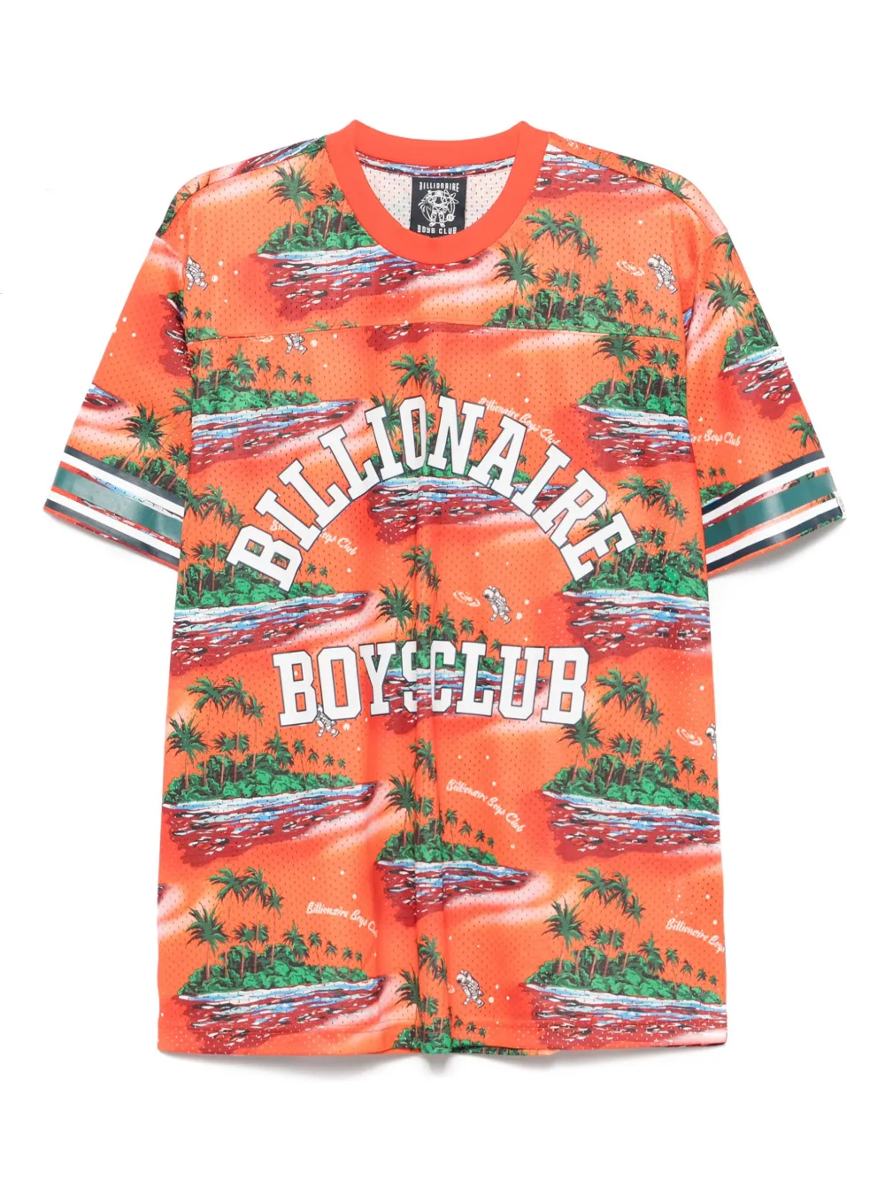 BILLIONAIRE BOYS CLUB TROPICAL ISLAND-PRINT FOOTBALL T-SHIRT