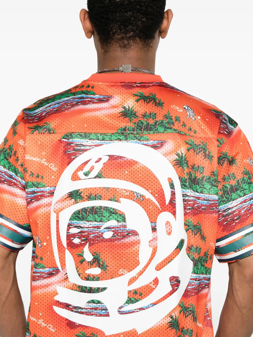 BILLIONAIRE BOYS CLUB TROPICAL ISLAND-PRINT FOOTBALL T-SHIRT