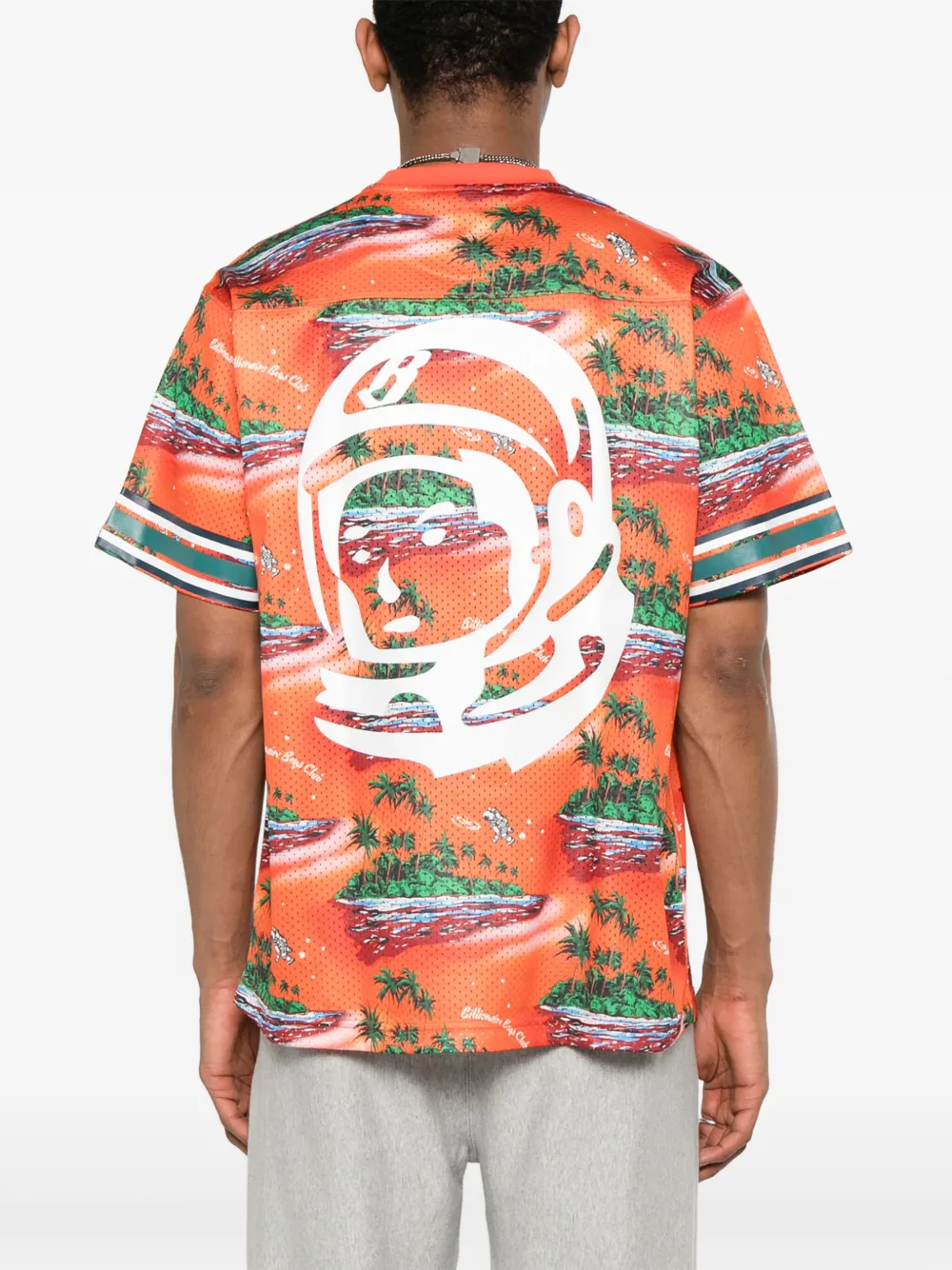 BILLIONAIRE BOYS CLUB TROPICAL ISLAND-PRINT FOOTBALL T-SHIRT