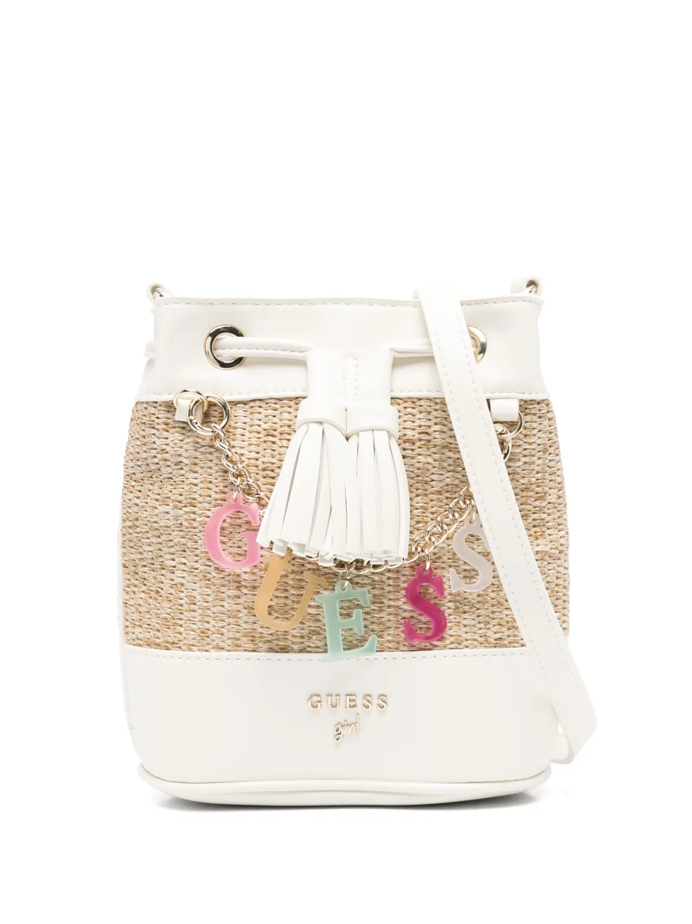 Guess kids Rieten bucket-tas Wit