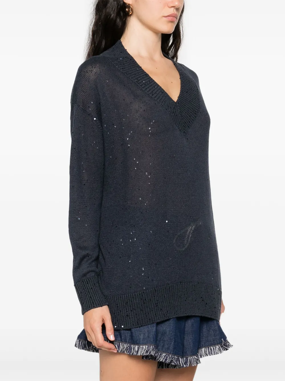 Brunello Cucinelli Trui verfraaid met pailletten Blauw