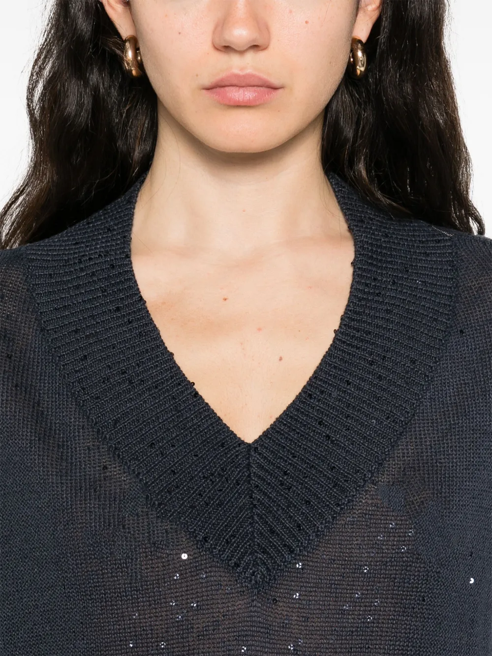 Brunello Cucinelli Trui verfraaid met pailletten Blauw