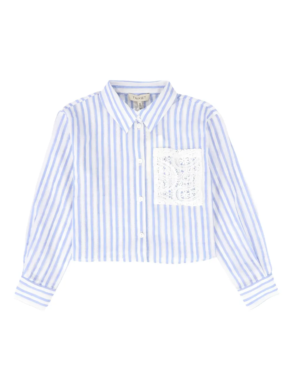 Twinset Kids' Striped Crop Shirt In Blue
