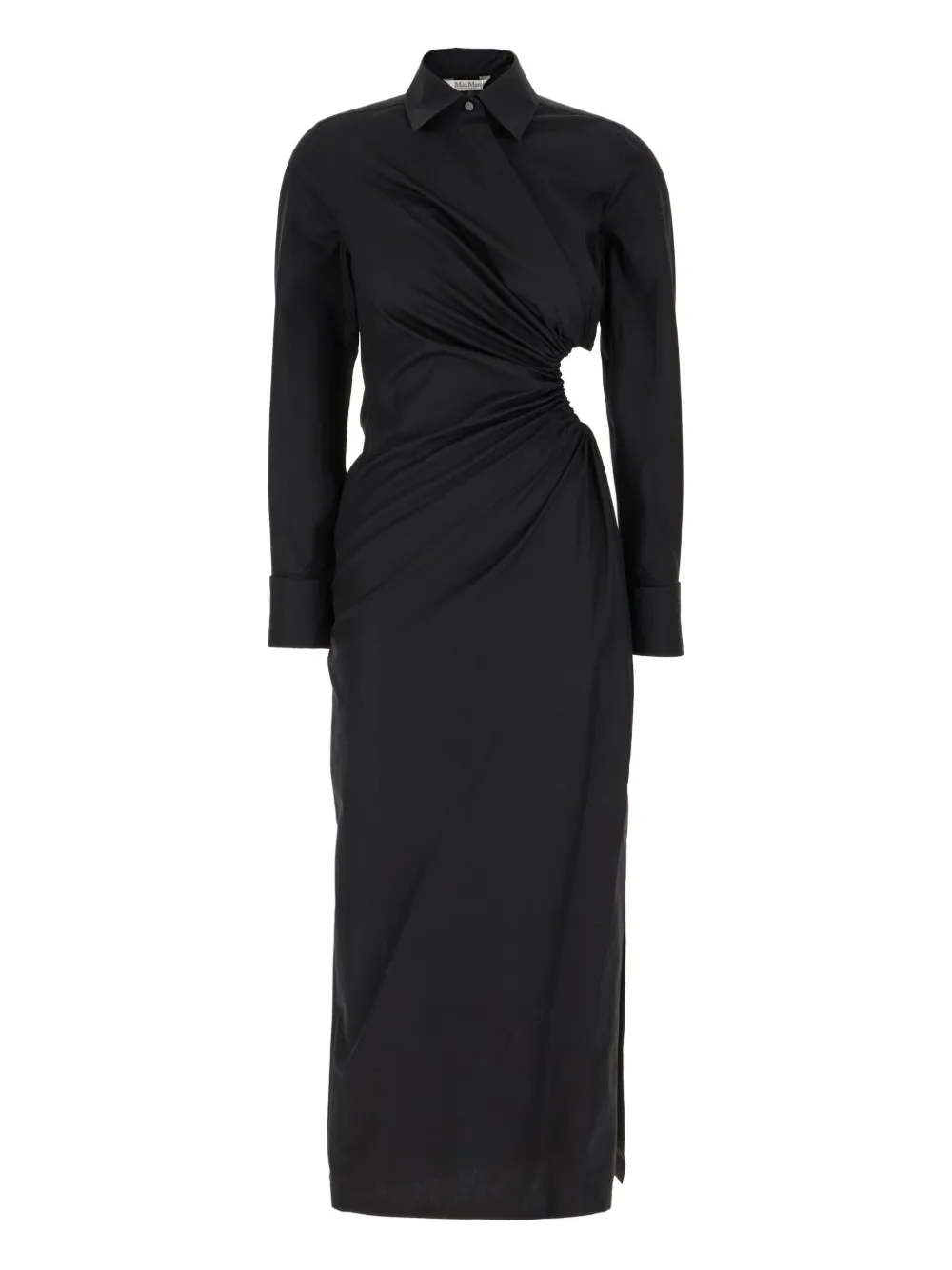Max Mara Cotton Dress With Cut-out Design And Ruched Detail In Black