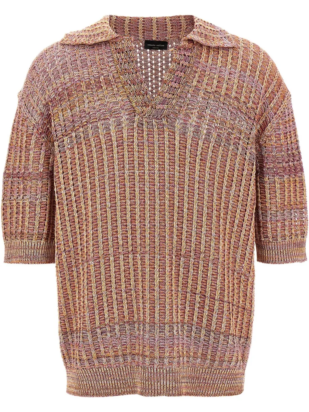 Mouliné-knit polo top