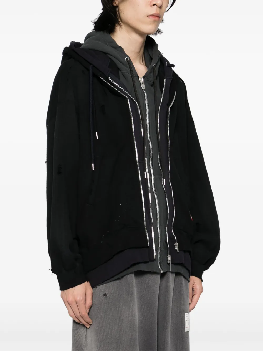 Maison MIHARA YASUHIRO Gelaagde hoodie met rits Zwart